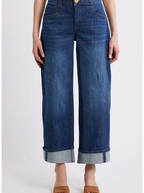 Wit & Wisdom Wide-Leg Cuffed Women's Jeans — Dark Blue